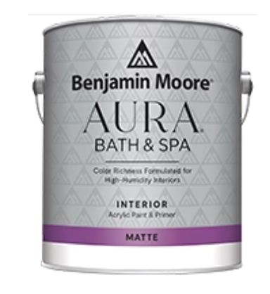 A can of benjamin moore aura bath and spa paint