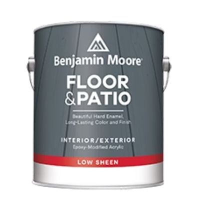 A can of benjamin moore floor and patio paint in low sheen