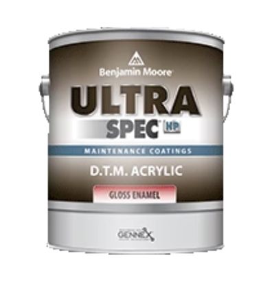 A can of benjamin moore ultra spec d.t.m. acrylic gloss enamel paint