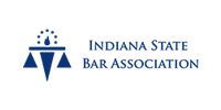 The logo for the indiana state bar association is blue and white.
