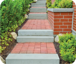 Detailed stone steps with plants