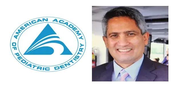 American Academy of Pediatric Dentistry logo next to a smiling man in a suit.