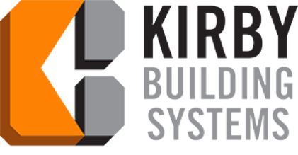 The logo for kirby building systems is orange and gray