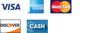  Visa, MasterCard, American Express, Discover, Cash