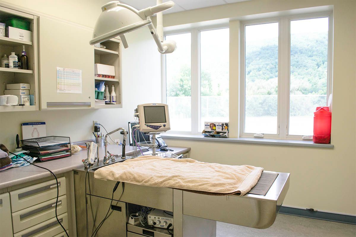 An operating room with a bed and a monitor in it