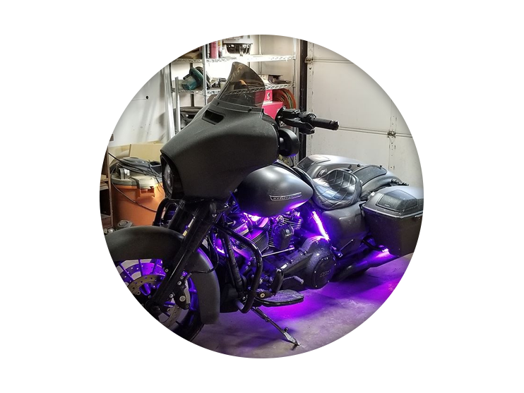 Motorcycle with purple lights