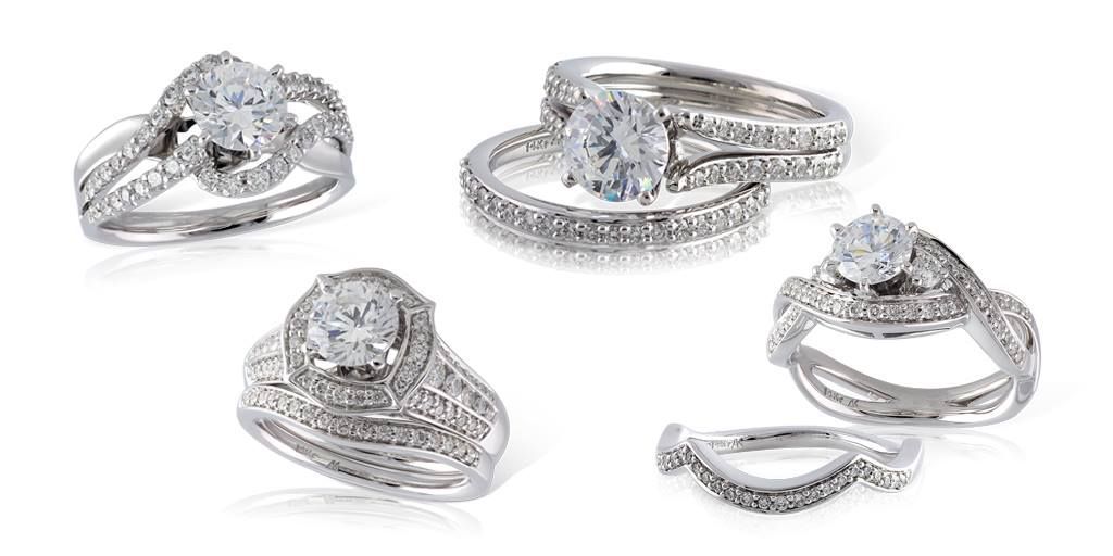 Diamond rings on a white background.