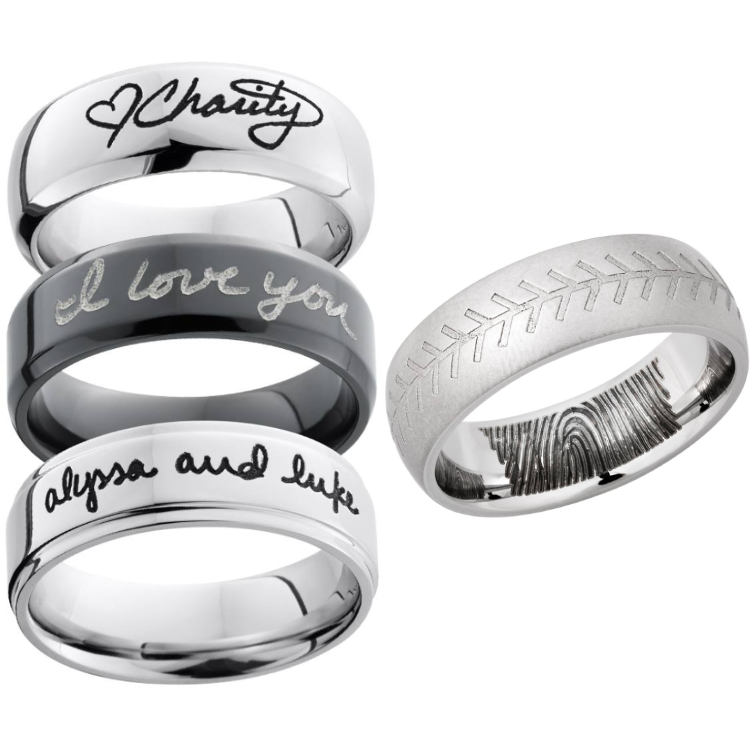 Stack of engraved rings; includes 