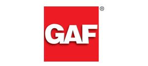 GAF logo in white letters on a red square background.
