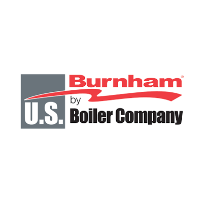 Logo for Burnham by U.S. Boiler Company featuring red text on a grey and white background.