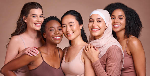 Women with diverse skin types enjoying radiant skin health thanks to a consistent skincare routine Women with diverse skin types enjoying radiant skin health thanks to a consistent skincare routine