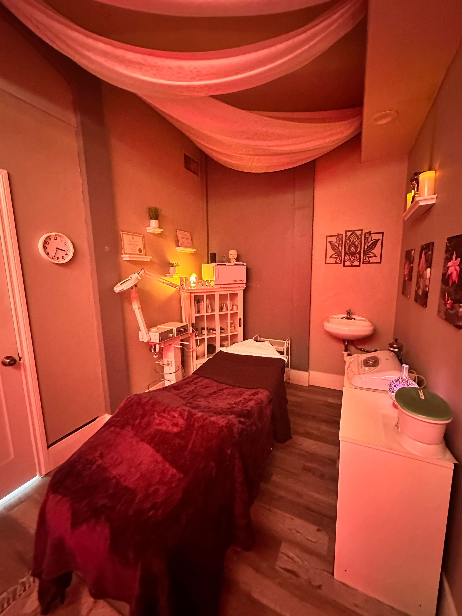 A welcoming shot of the Ooh La Lash spa entrance or a signature treatment room