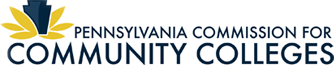 Logo of Pennsylvania Commission for Community Colleges: Blue and gold design with text.