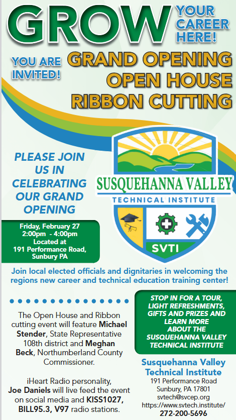 Poster for the grand opening of Susquehanna Valley Technical Institute.