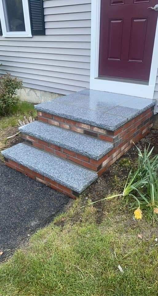 Stamped concrete and brick steps