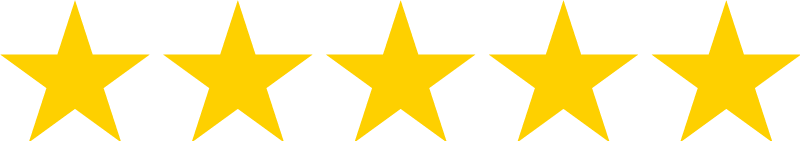 A row of five yellow stars on a white background.
