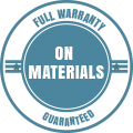 A full warranty on materials guaranteed stamp on a white background.
