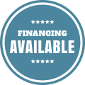 A blue circle with the words `` financing available '' written inside of it.