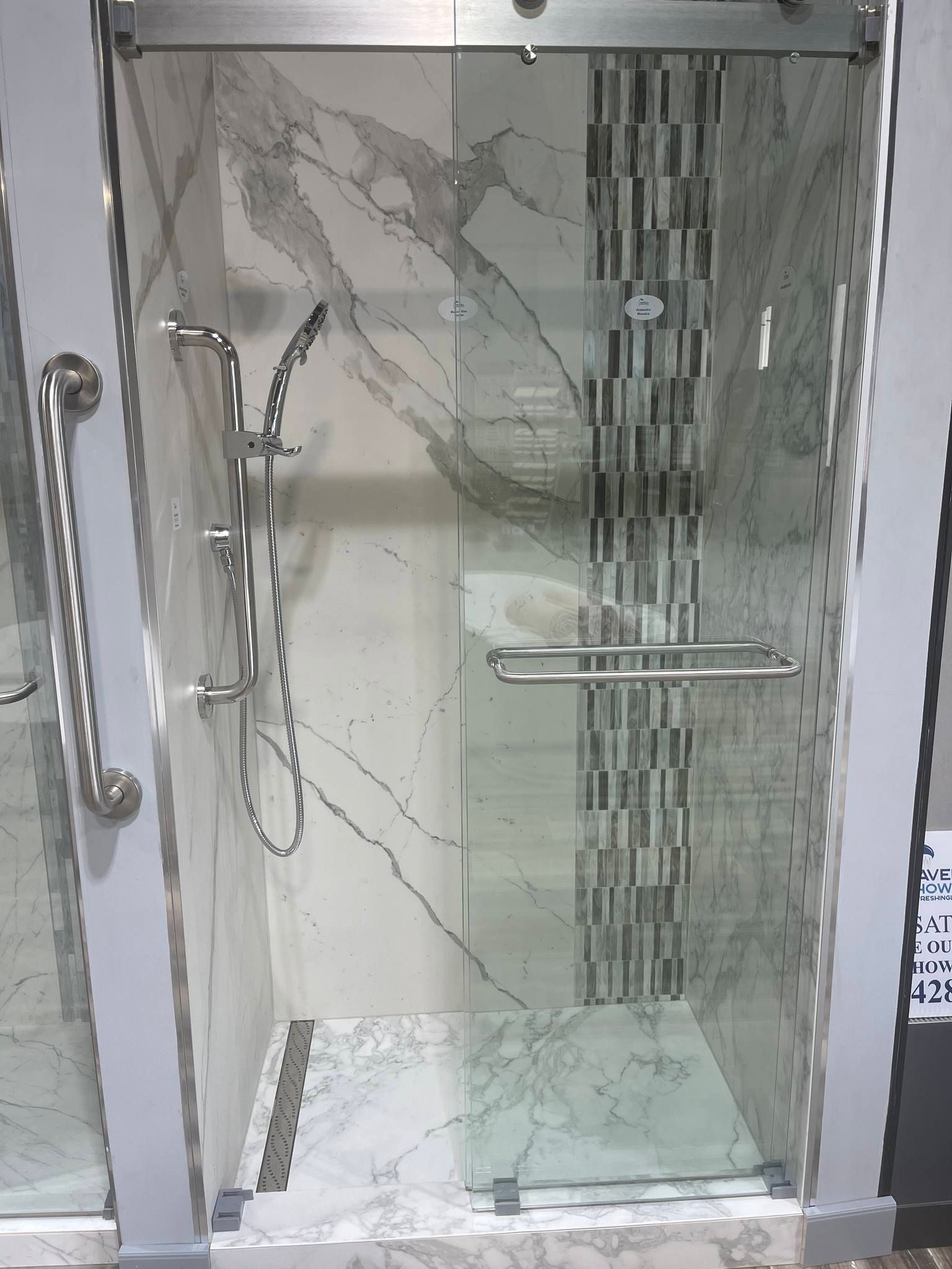 Walk-in shower with glass door