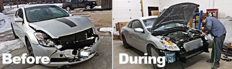 Before & during the auto body repair