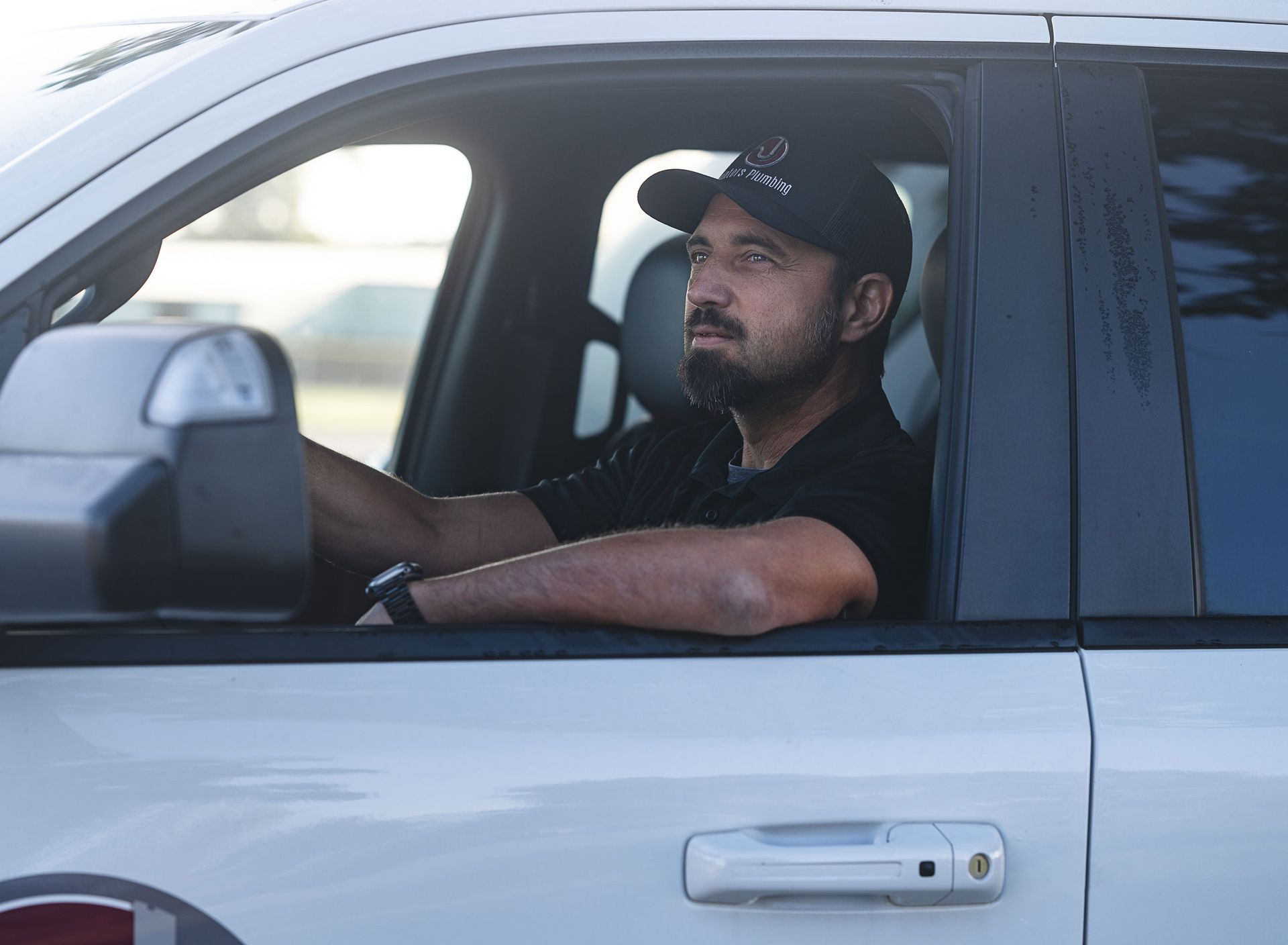 Steve inside the car
