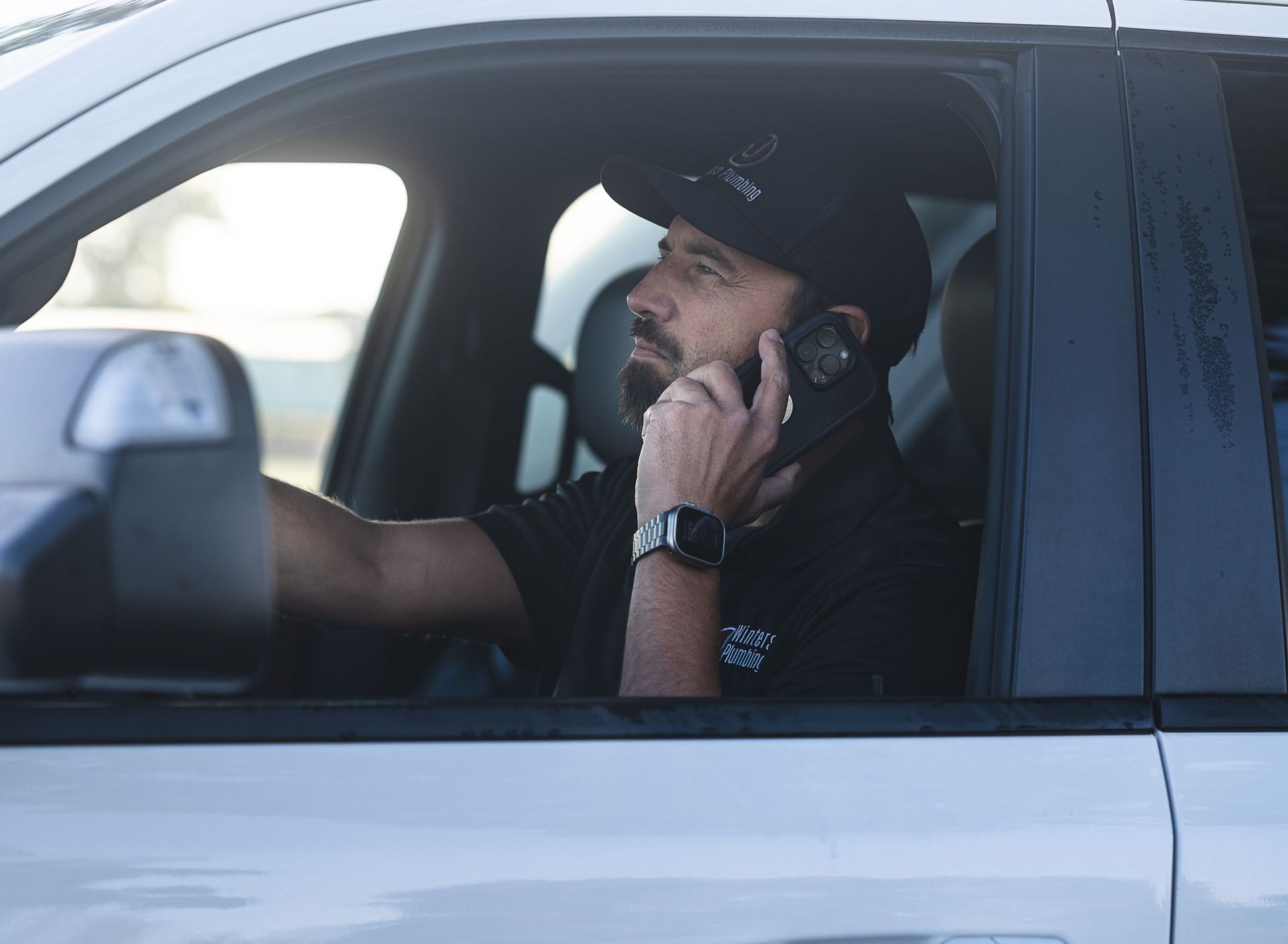 Steve calling inside the car