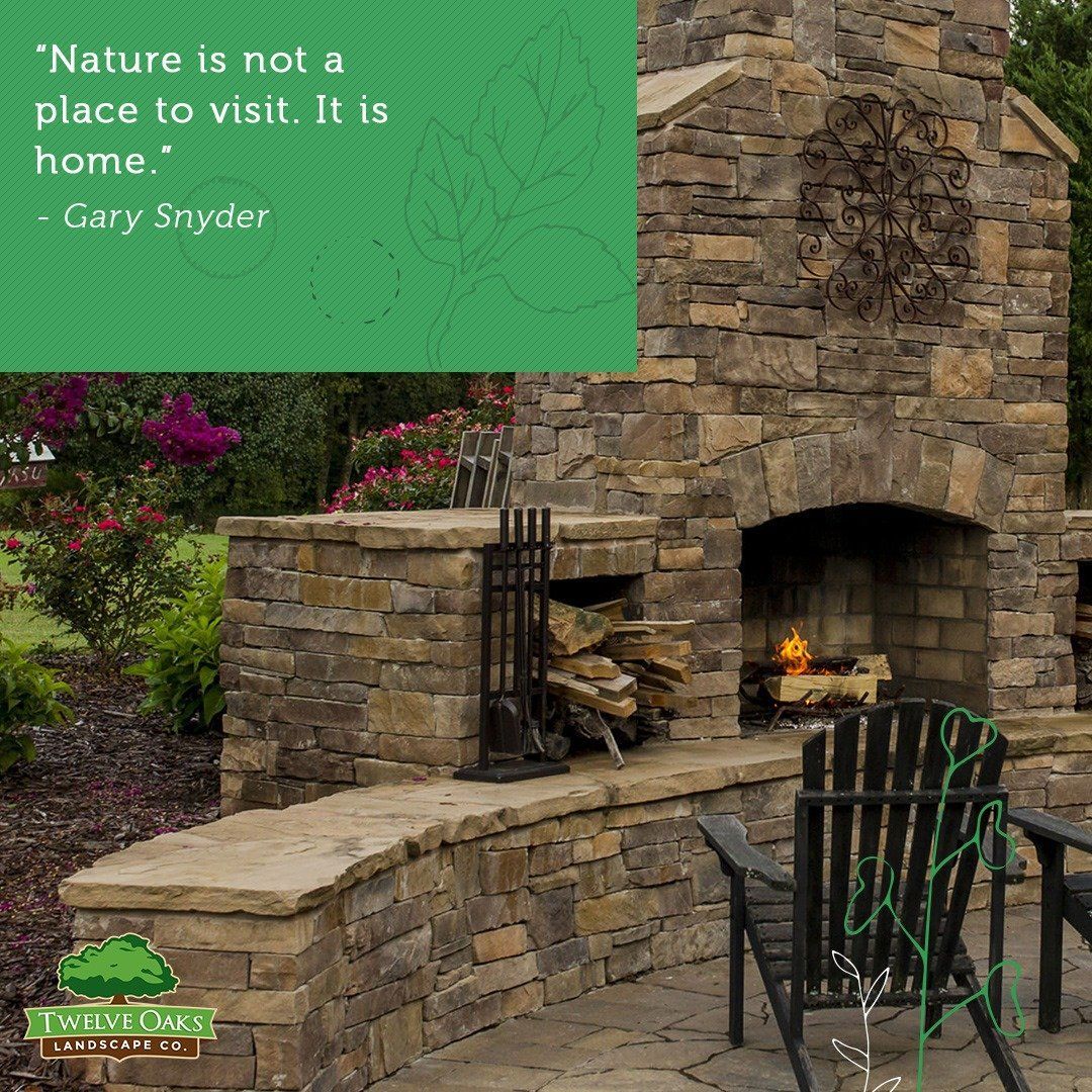 Stone fireplace with quote: 