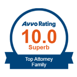 A badge that says avvo rating 10.0 superb top attorney family