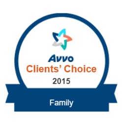 A badge that says avvo clients choice 2015 family
