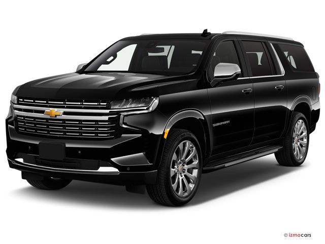 A black chevrolet suburban suv is shown on a white background.
