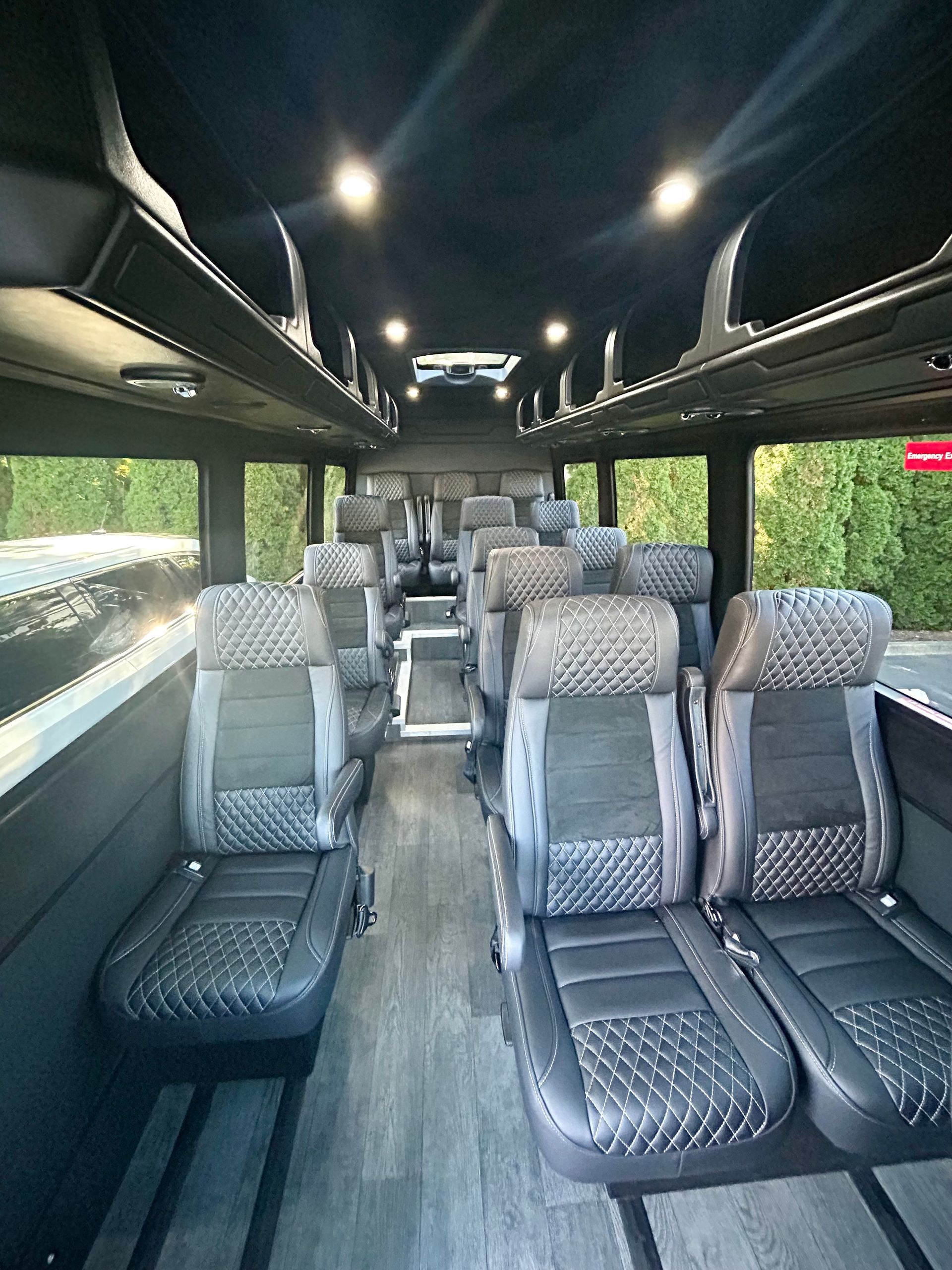 Interior of Black 14-Passenger Sprinter