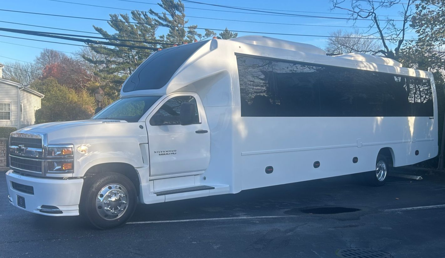 32 Passenger White Limo Bus