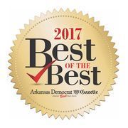 2017 Best of the Best award seal from Arkansas Democrat Gazette. Gold with red checkmark.
