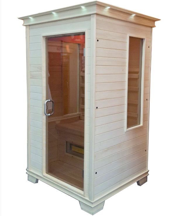 A white indoor sauna.