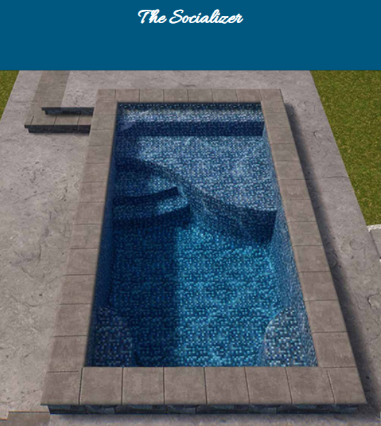 A modern outdoor plunge pool with surrounding patio space.