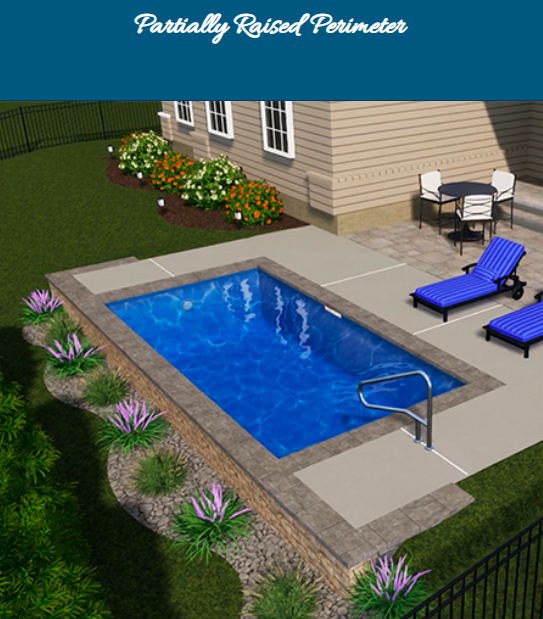 A backyard plunge pool with deck and seating area.
