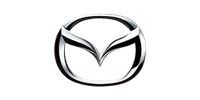 Mazda logo, silver emblem in a circle.