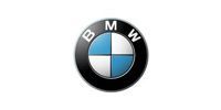 BMW logo with a black ring around a blue and white divided circle, and the letters B, M, and W.