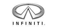 Infiniti logo: silver oval surrounding a silver V shape, with the word 