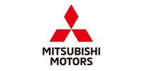 Mitsubishi Motors logo with a red diamond-shaped emblem over the words 