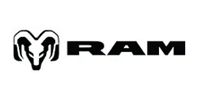 RAM truck logo with a ram's head emblem to the left of the word 