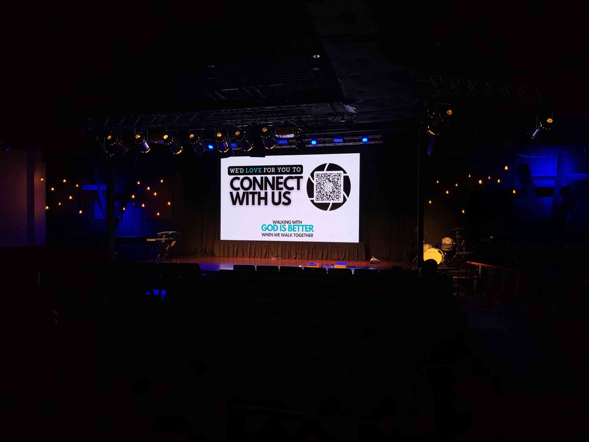 Stage with a screen displaying 