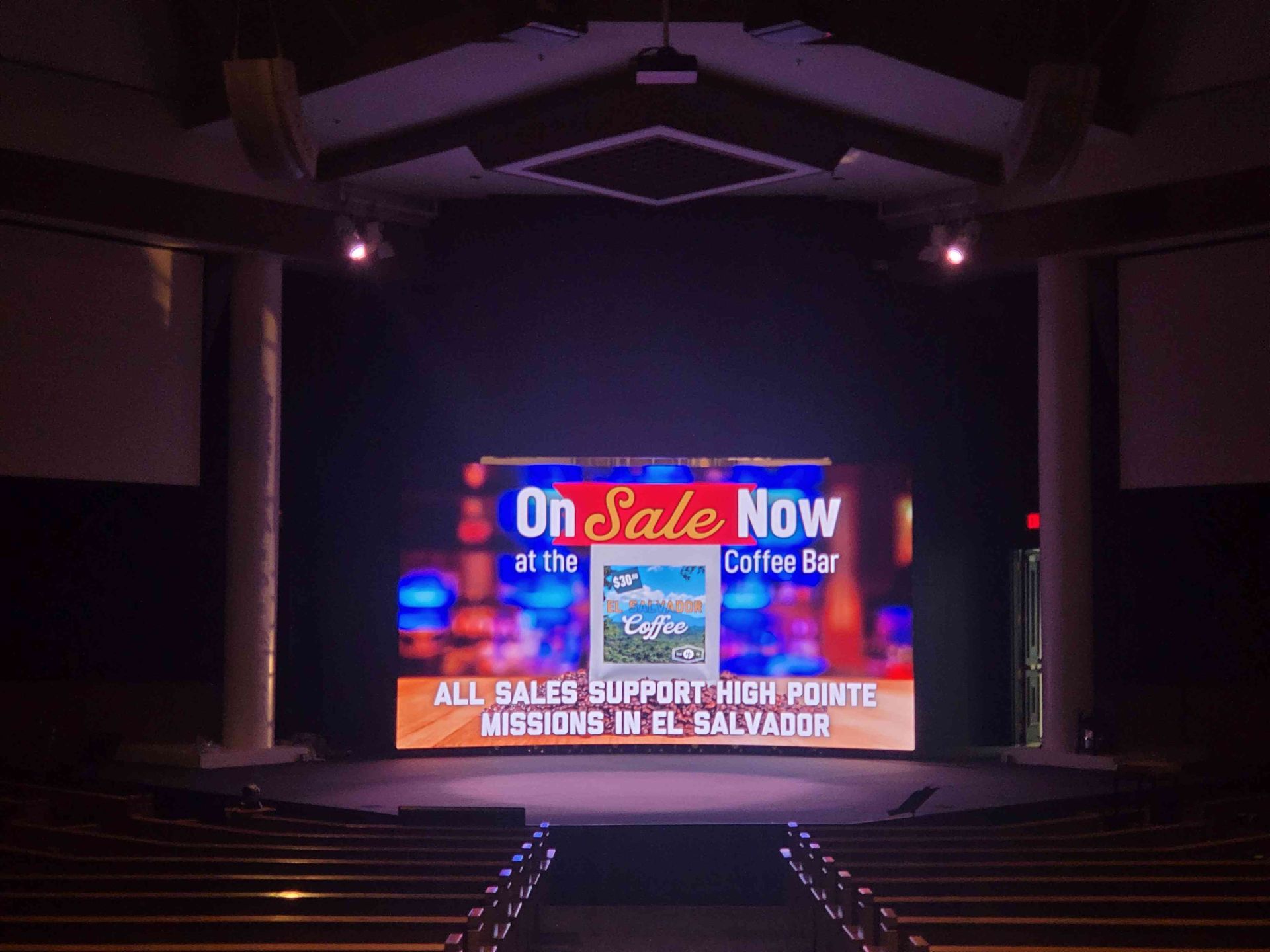 Stage with a screen displaying 