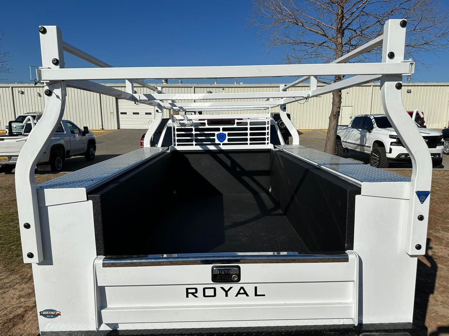 White truck bed with ladder rack, 