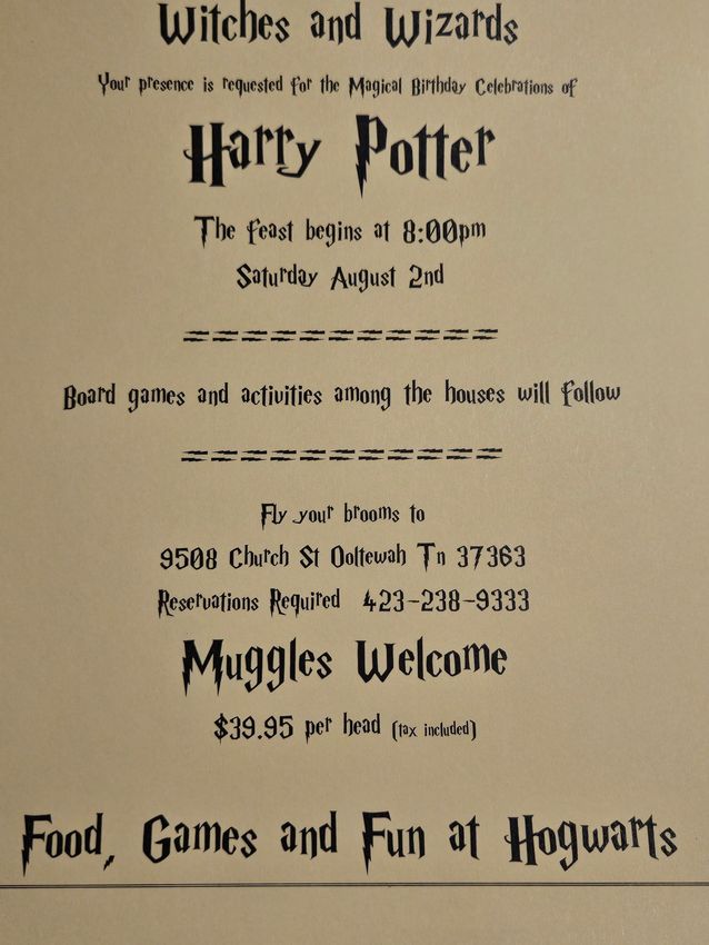 An invitation for a harry potter themed party.