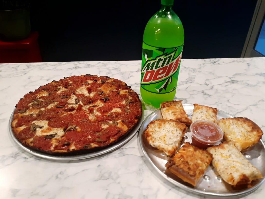 Garlic bread with and pizza