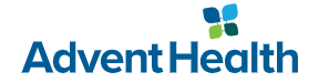 AdventHealth logo in blue with a green and blue cross icon above the name