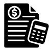 Black document with dollar sign and calculator icon