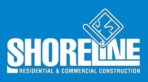 Blue ShoreLine construction logo with white text and house-roof icon