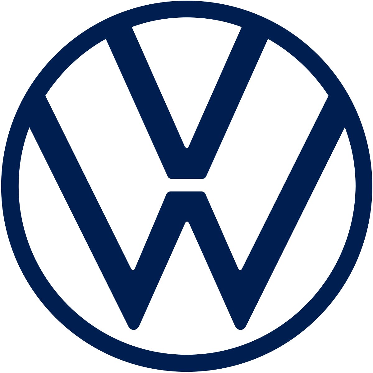 A blue and white volkswagen logo on a white background